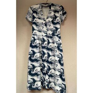Great Plains London Women's Navy White Printed A-Line Dress Short Sleeve Small